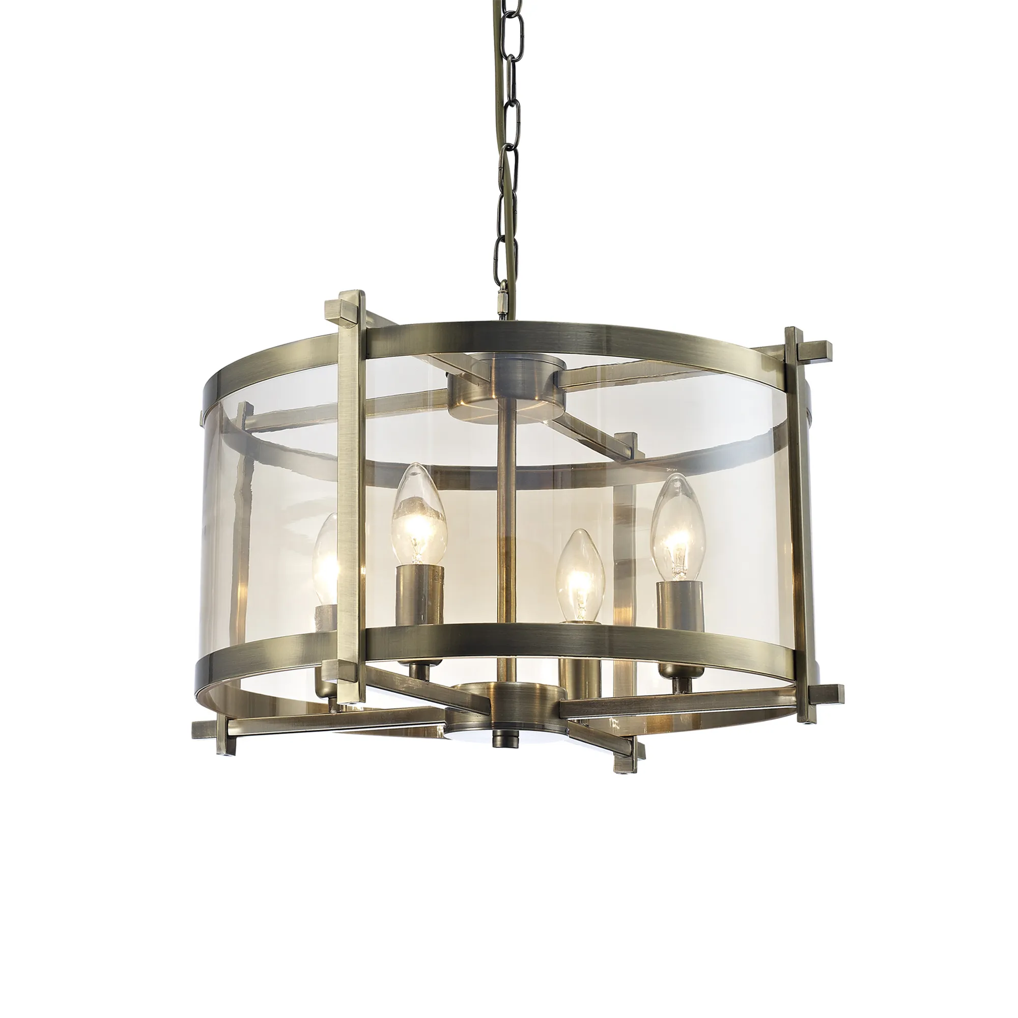 Nolan 46cm Glass Pendant 4 Light Antique Brass D0090  Deco Nolan